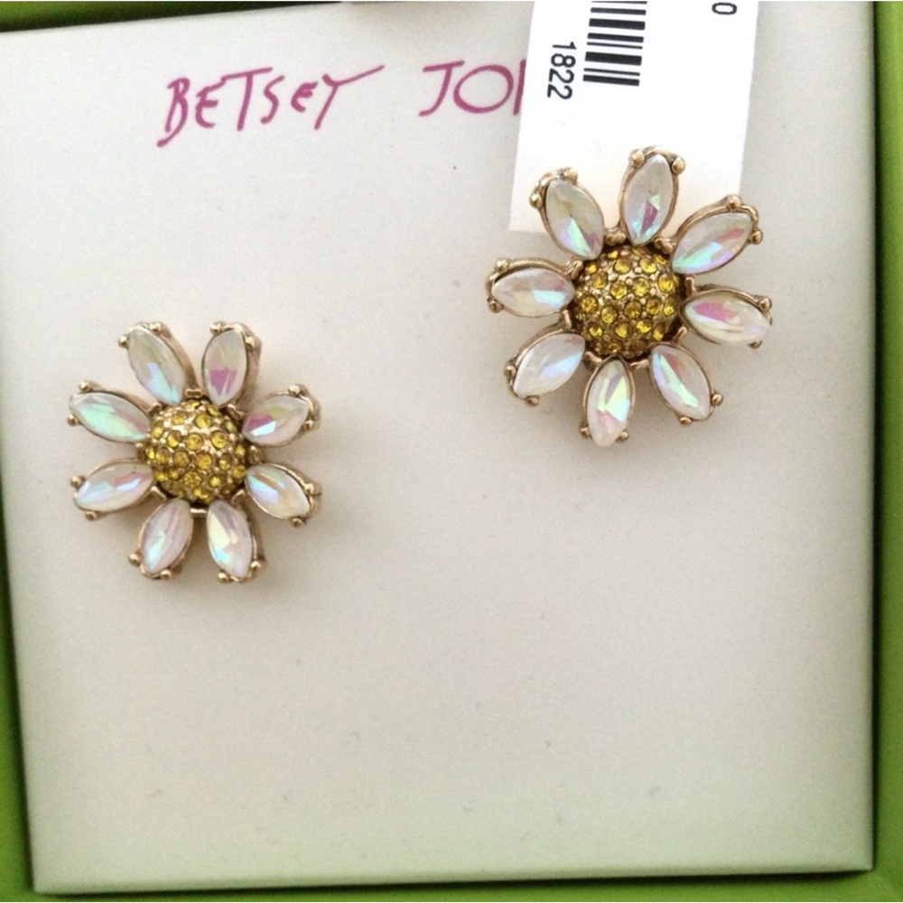 Betsey Johnson Iridescent and Irredisent Gold Daisy Earrings